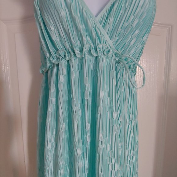 Mary McFadden Collection 1 Grecian Plisse Aqua Full Length Gown Medium - Picture 4 of 16